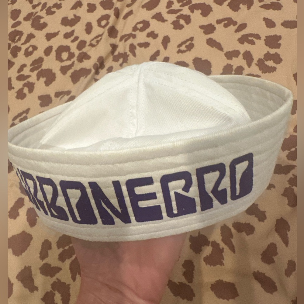 Turbonegro White Sailor Beanie with Purple Lettering